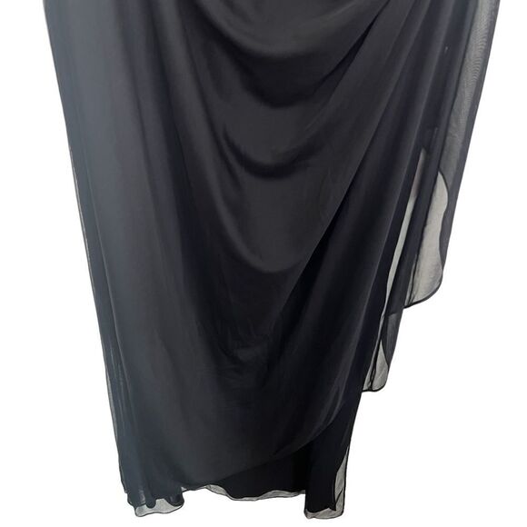 Alex Evenings Black Cold Shoulder Mesh Gown with Cowl Neckline & Overlay Skirt - Picture 5 of 9